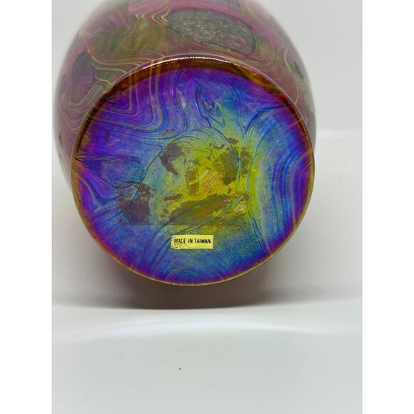 VTG Iridescent Favrile Red Luster Art Glass Vase 9" Tall Made in Taiwan Colorful - Picture 4 of 5